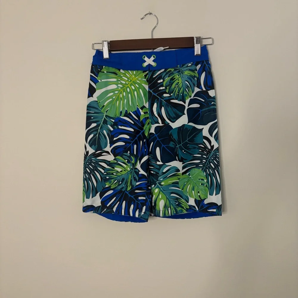 Arizona Boys Medium 10/12 Colorful Swim Trunks Blue Green With Liner